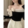 Áo trễ vai nữ ôm body hack dáng, phối nơ tiểu thư sang chảnh QCCC KHOSI SP195 139k 2