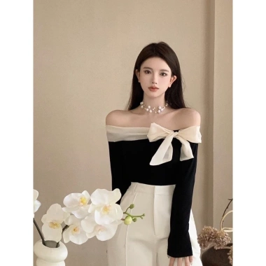 Áo trễ vai nữ ôm body hack dáng, phối nơ tiểu thư sang chảnh QCCC KHOSI SP195 139k 7