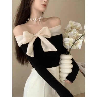 Áo trễ vai nữ ôm body hack dáng, phối nơ tiểu thư sang chảnh QCCC KHOSI SP195 139k 8