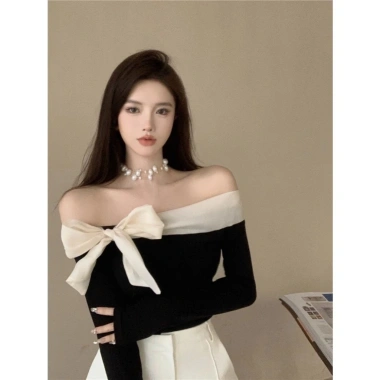 Áo trễ vai nữ ôm body hack dáng, phối nơ tiểu thư sang chảnh QCCC KHOSI SP195 139k 10