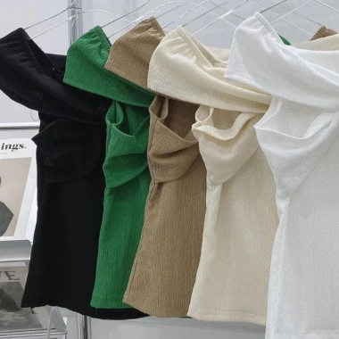 Áo trễ vai xốp xoắn chéo sexy, thiết kế quyến rũ, giảm giá, chỉ 103.500đ cho nữ thời trang
