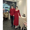 Áo váy đôi đỏ Tết Noel form dài nơ ngực tay dài lịch sự - FOREVER COUPLE - Tiệm Đồ Đôi 330k
