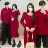 Áo váy đôi đỏ Tết Noel form dài nơ ngực tay dài lịch sự - FOREVER COUPLE - Tiệm Đồ Đôi 330k 2