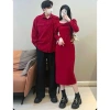 Áo váy đôi đỏ Tết Noel form dài nơ ngực tay dài lịch sự - FOREVER COUPLE - Tiệm Đồ Đôi 330k 3