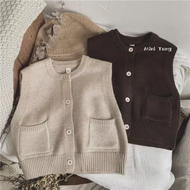 Áo vest bé đan mỏng không tay, acrylic thoáng khí, dễ thương, mềm mại, đa năng mọi mùa