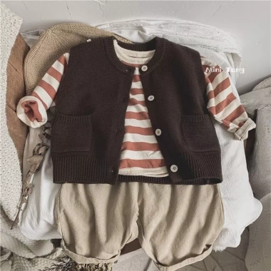 Áo vest bé đan mỏng không tay, acrylic thoáng khí, dễ thương, mềm mại, đa năng mọi mùa