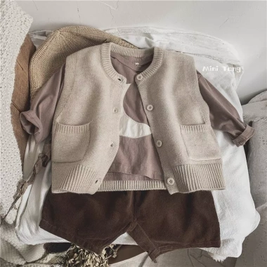 Áo vest bé đan mỏng không tay, acrylic thoáng khí, dễ thương, mềm mại, đa năng mọi mùa