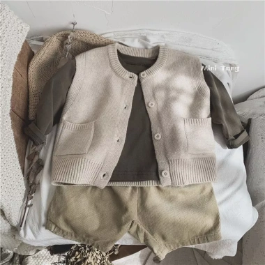 Áo vest bé đan mỏng không tay, acrylic thoáng khí, dễ thương, mềm mại, đa năng mọi mùa