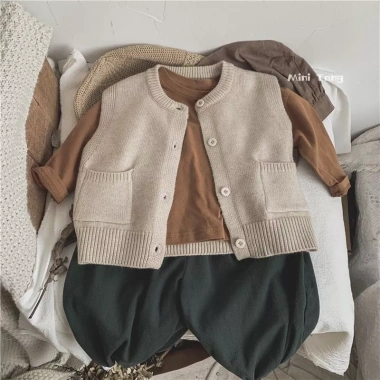 Áo vest bé đan mỏng không tay, acrylic thoáng khí, dễ thương, mềm mại, đa năng mọi mùa