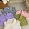 Áo vest bé gái LeTong phong cách Hàn Quốc cổ polo gân màu trơn - Giá 416.772₫