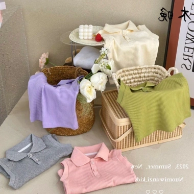 Áo vest bé gái LeTong phong cách Hàn Quốc cổ polo gân màu trơn - Giá 416.772₫ 2