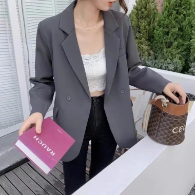 Áo vest blazer Bảo Khánh cổ dài tay dáng suông vạt bầu cong 2 cúc 2 lớp - Giá 310.000₫