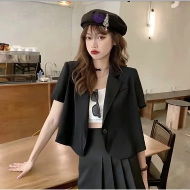 Áo vest blazer Bảo Khánh Shop dáng lửng suông vạt bầu cong 1 lớp không túi, đệm vai - 215, phong cách công sở, giá ưu đãi 195k