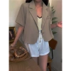 Áo vest blazer Bảo Khánh Shop dáng lửng suông vạt bầu cong 1 lớp không túi, đệm vai - 215, phong cách công sở, giá ưu đãi 195k 2
