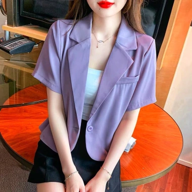 Áo vest blazer Bảo Khánh Shop dáng lửng suông vạt bầu cong 1 lớp không túi, đệm vai - 215, phong cách công sở, giá ưu đãi 195k