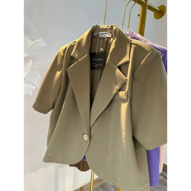Áo vest blazer Bảo Khánh Shop dáng lửng suông vạt bầu cong 1 lớp không túi, đệm vai - 215, phong cách công sở, giá ưu đãi 195k