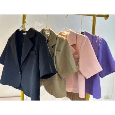 Áo vest blazer Bảo Khánh Shop dáng lửng suông vạt bầu cong 1 lớp không túi, đệm vai - 215, phong cách công sở, giá ưu đãi 195k