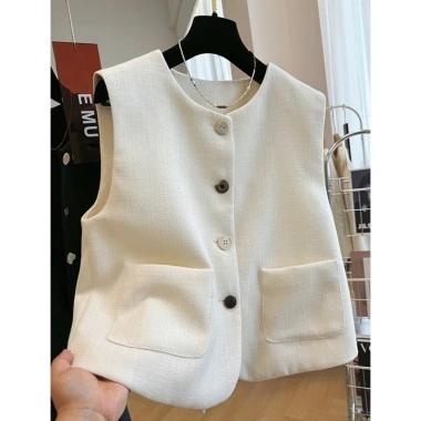 Áo Vest Blazer Cổ Tròn Màu Trơn Sang Trọng Kiểu Pháp Nút Độc Đáo - Giảm Giá 277k