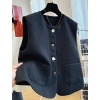 Áo Vest Blazer Cổ Tròn Màu Trơn Sang Trọng Kiểu Pháp Nút Độc Đáo - Giảm Giá 277k 3