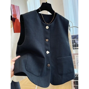 Áo Vest Blazer Cổ Tròn Màu Trơn Sang Trọng Kiểu Pháp Nút Độc Đáo - Giảm Giá 277k