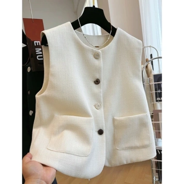 Áo Vest Blazer Cổ Tròn Màu Trơn Sang Trọng Kiểu Pháp Nút Độc Đáo - Giảm Giá 277k