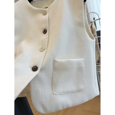 Áo Vest Blazer Cổ Tròn Màu Trơn Sang Trọng Kiểu Pháp Nút Độc Đáo - Giảm Giá 277k