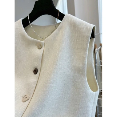 Áo Vest Blazer Cổ Tròn Màu Trơn Sang Trọng Kiểu Pháp Nút Độc Đáo - Giảm Giá 277k