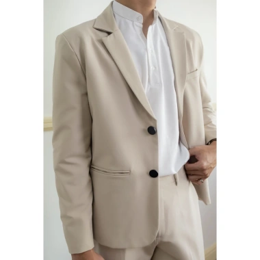 Áo vest blazer nam vâu kem basic - áo khoác công sở trẻ trung 1/2 lớp phong cách Hàn Quốc, dài tay, giảm giá 22%