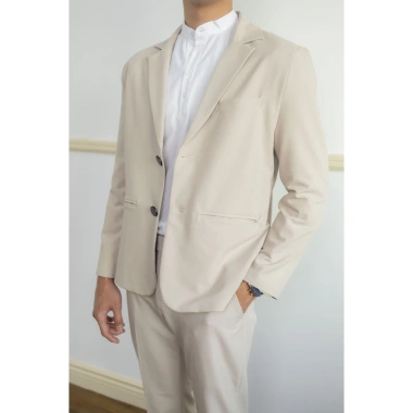 Áo vest blazer nam vâu kem basic - áo khoác công sở trẻ trung 1/2 lớp phong cách Hàn Quốc, dài tay, giảm giá 22%