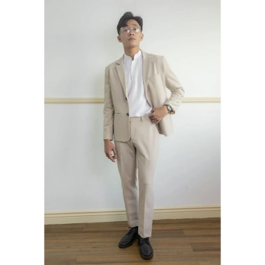 Áo vest blazer nam vâu kem basic - áo khoác công sở trẻ trung 1/2 lớp phong cách Hàn Quốc, dài tay, giảm giá 22%
