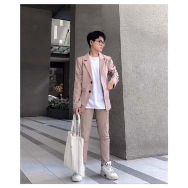 Áo vest blazer nam vâu kem basic - áo khoác công sở trẻ trung 1/2 lớp phong cách Hàn Quốc, dài tay, giảm giá 22%