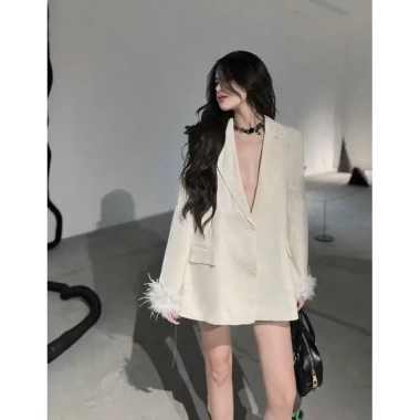 Áo Vest Blazer Nữ Dài Tay Lông Cá Sang Chảnh 2 Màu Đen Trắng - Giá 326k