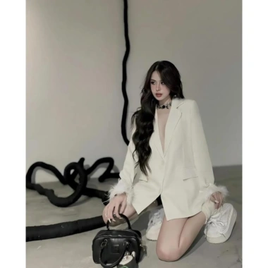 Áo Vest Blazer Nữ Dài Tay Lông Cá Sang Chảnh 2 Màu Đen Trắng - Giá 326k
