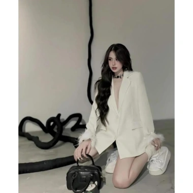 Áo Vest Blazer Nữ Dài Tay Lông Cá Sang Trọng 2 Màu Đen và Trắng Giá Ưu Đãi 326k 8