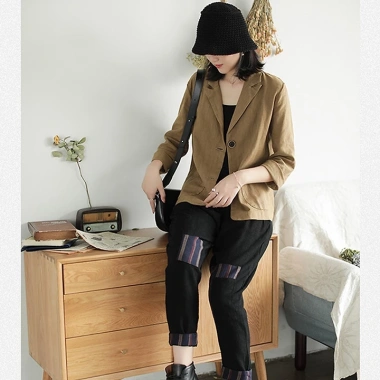 Áo vest blazer nữ dáng lửng 2 ve ngóc SLINEN Linen bột Premium, form suông trẻ trung, 359k 3