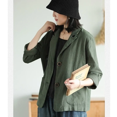 Áo vest blazer nữ dáng lửng 2 ve ngóc SLINEN Linen bột Premium, form suông trẻ trung, 359k 4