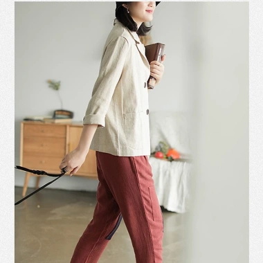 Áo vest blazer nữ dáng lửng 2 ve ngóc SLINEN Linen bột Premium, form suông trẻ trung, 359k 5
