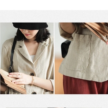 Áo vest blazer nữ dáng lửng 2 ve ngóc SLINEN Linen bột Premium, form suông trẻ trung, 359k 6