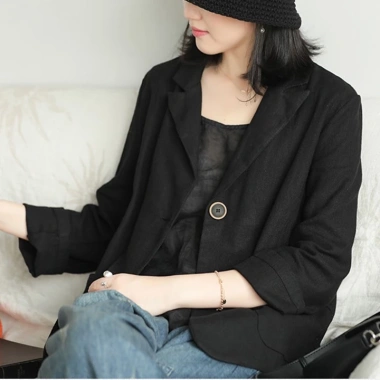 Áo vest blazer nữ dáng lửng 2 ve ngóc SLINEN Linen bột Premium, form suông trẻ trung, 359k 8