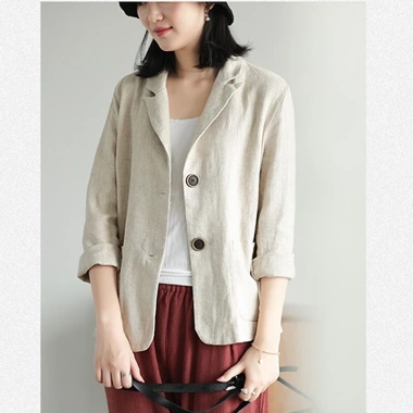 Áo vest blazer nữ dáng lửng 2 ve ngóc SLINEN Linen bột Premium, form suông trẻ trung, 359k 10