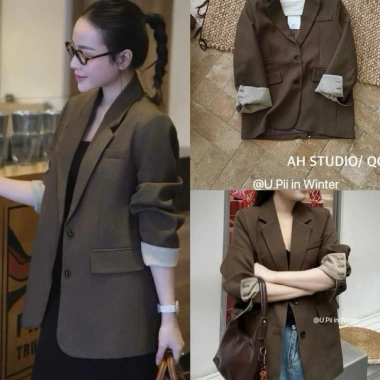 Áo vest blazer nữ Hàn Quốc, túi nắp 2 lớp, tay gập, phối màu 3 khuy, giá 279.000 VND