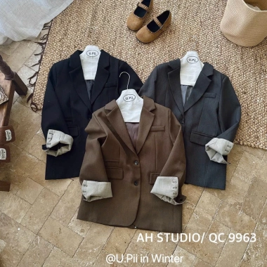 Áo vest blazer nữ Hàn Quốc, túi nắp 2 lớp, tay gập, phối màu 3 khuy, giá 279.000 VND