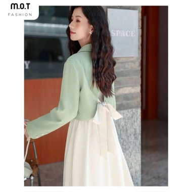 Áo Vest Blazer Nữ Màu Xanh 2 Cúc Thắt Nơ Sau - Hot 2.024, Miễn Ship, Giá 319k