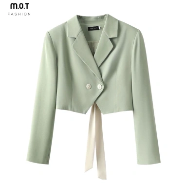 Áo Vest Blazer Nữ Màu Xanh 2 Cúc Thắt Nơ Sau - Hot 2.024, Miễn Ship, Giá 319k