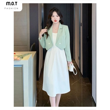 Áo Vest Blazer Nữ Màu Xanh 2 Cúc Thắt Nơ Sau - Hot 2.024, Miễn Ship, Giá 319k