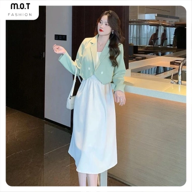 Áo Vest Blazer Nữ Màu Xanh 2 Cúc Thắt Nơ Sau - Hot 2.024, Miễn Ship, Giá 319k
