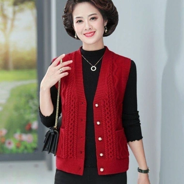 Áo Vest Cardigan V-Neck Đan Xuân Thu Cho Người Trung Niên và Người Già - Màu Đơn, Giá 268.164₫ 2