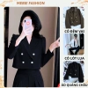Áo vest croptop nữ blazer cúc giữa đệm vai 2 lớp lót Hàn Quốc màu đen 4 cúc