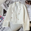 Áo vest croptop nữ blazer cúc giữa đệm vai 2 lớp lót Hàn Quốc màu đen 4 cúc 3