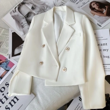 Áo vest croptop nữ blazer cúc giữa đệm vai 2 lớp lót Hàn Quốc màu đen 4 cúc